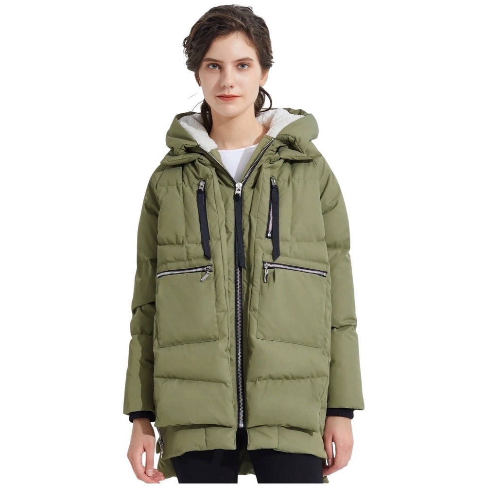 OROLAY‎ Thickened Down Jacket Coat Parka Olive Green Large L XL Oversized